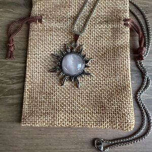 Rose Quartz Sun Shaped Pendant Rose Quartz Necklace Boho Crystal Necklace